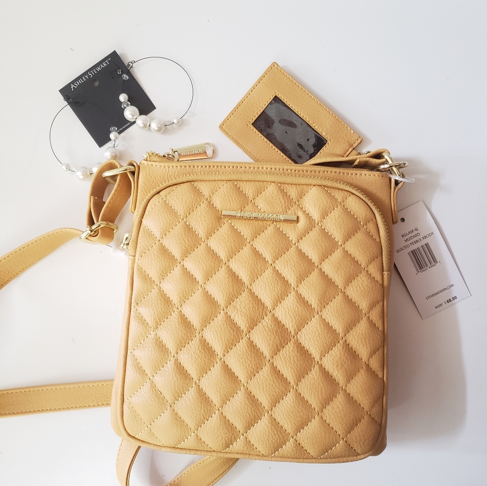 Steve Madden Mustard Quilted Pebble Xbody Bag